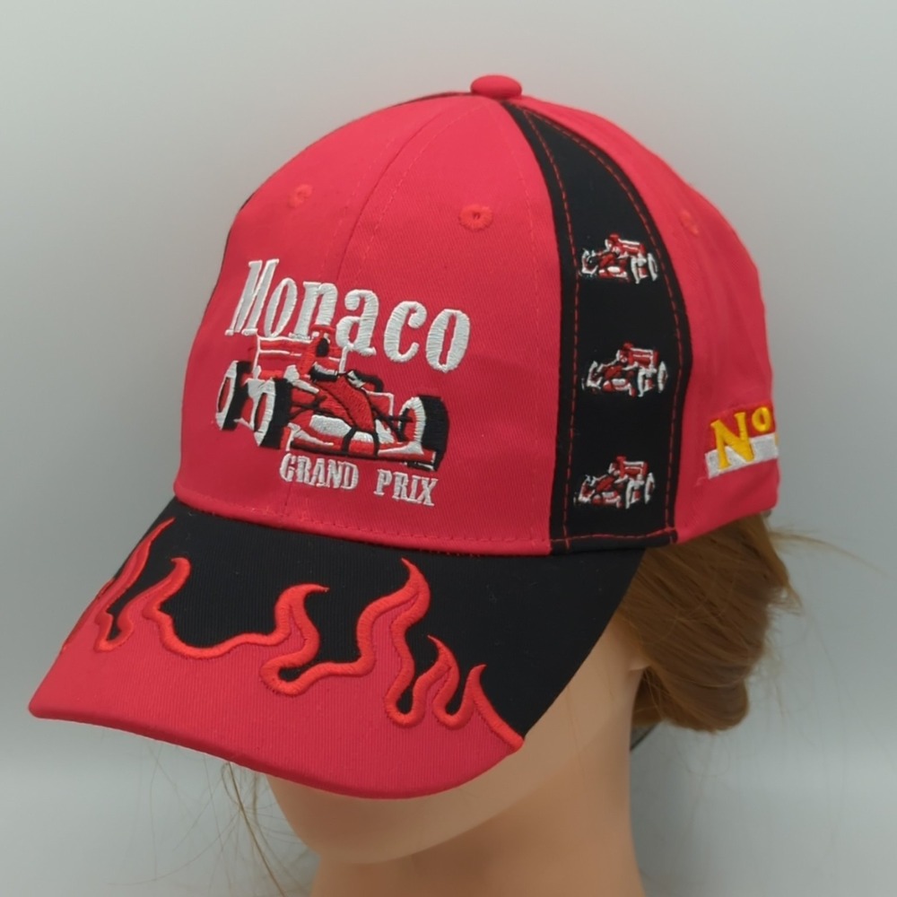 Monaco Grand Prix Monte-Carlo Racing Cap Hat Adjustable 59 cm Black Red Flame
